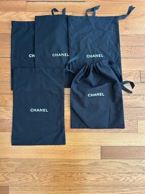 CHANEL -Black drawstring Dust Bag with White Logo